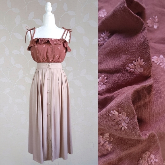 NEW 4SI3NNA Embo Linen Floral Embroidered Tie Strap Crop Top | Cottage Fairy L - Picture 13 of 13